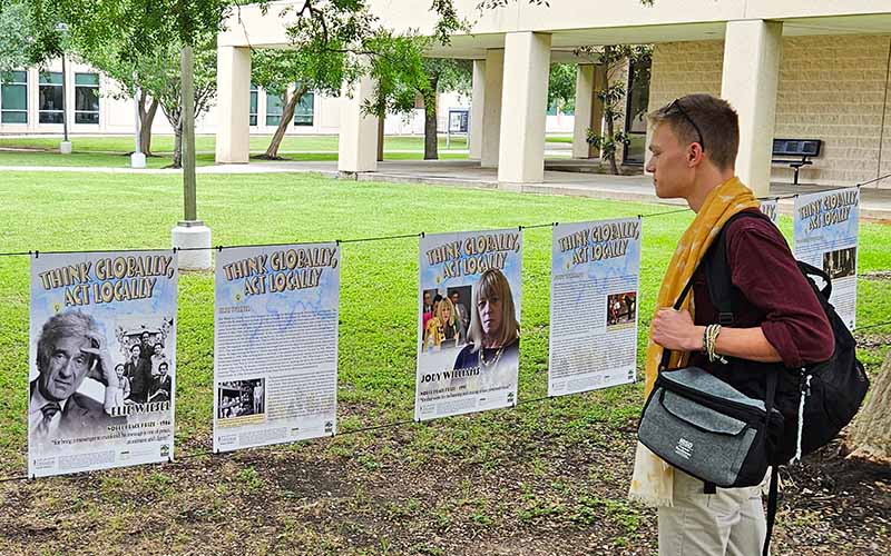 Banners displaying Nobel Peace Prize winners